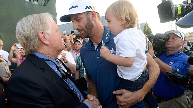 Johnson being congratulated by the great Jack Nicklaus, after his victory at Oakmont. Image: PGA.com
